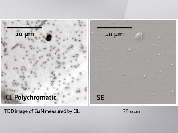 TDD image of GaN measured by CL (left) and SE scan (right)
