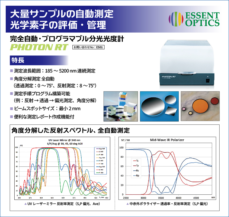 光学素子評価品質管理用 分光光度計 PHOTON RT